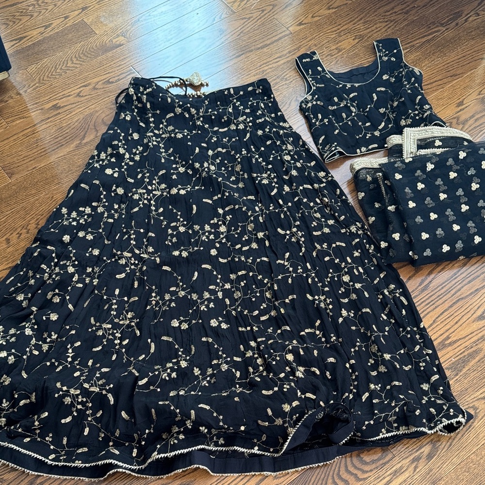 Elegant Black and Gold Embroidered lengha